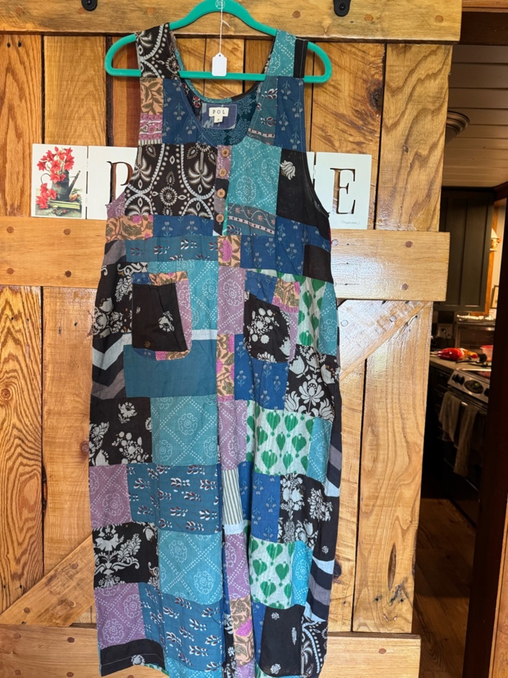 POL NWOT Patchwork Sleeveless JUMPSUIT in Teal, Blue & Black